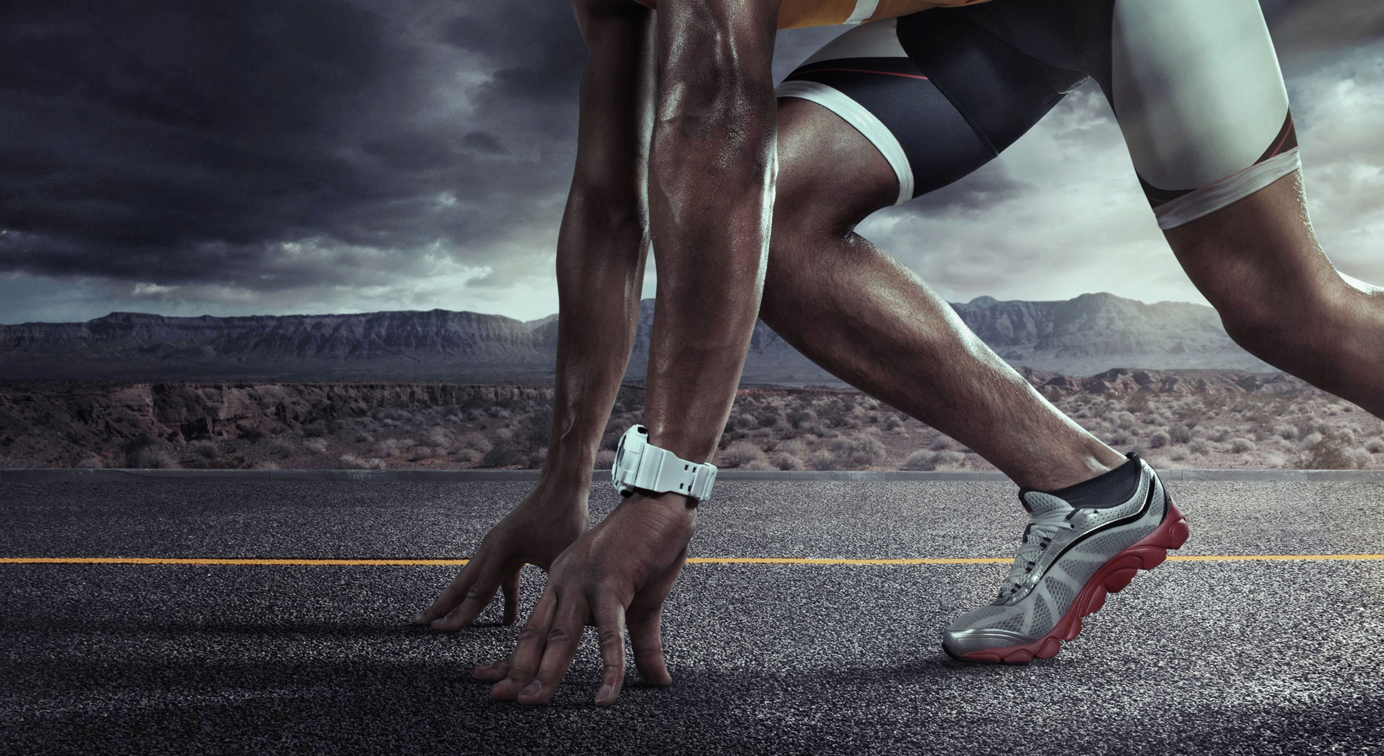 A man at a start line of a race